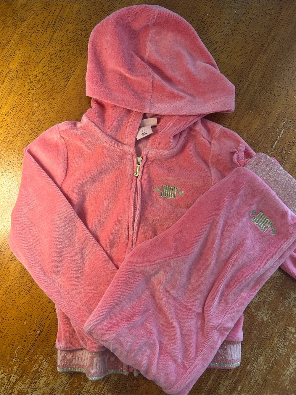 Juicy Couture Girls Pink Velour Hoodie Tracksuit Top